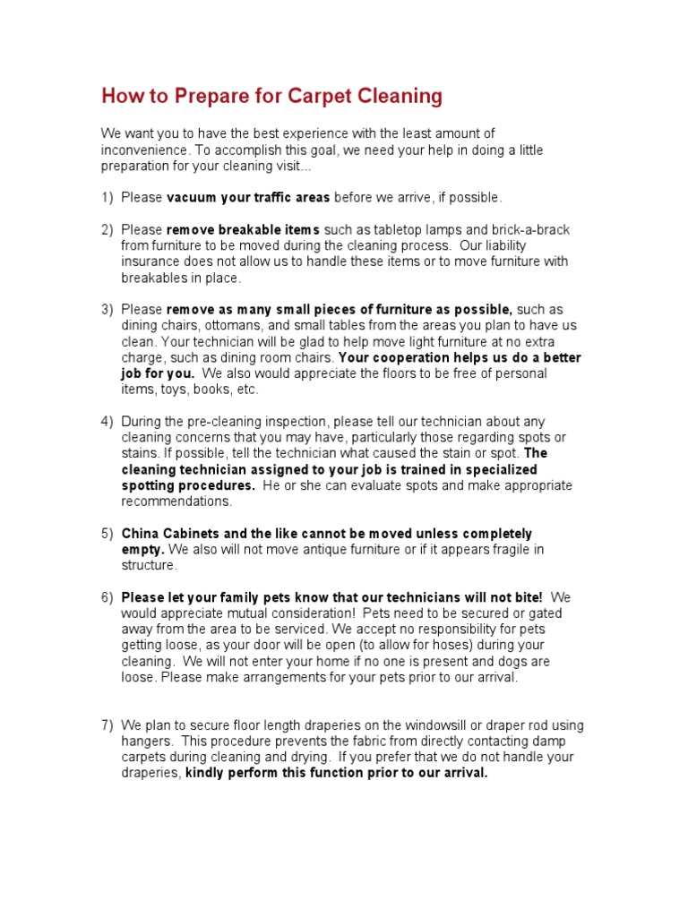 Carpet Cleaning Checklist PDF