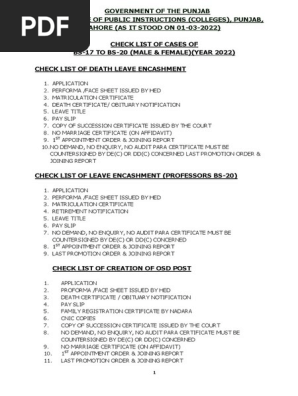 Checklist of Different Cases issued by DPIC LHR as it stood on 01.03.2022