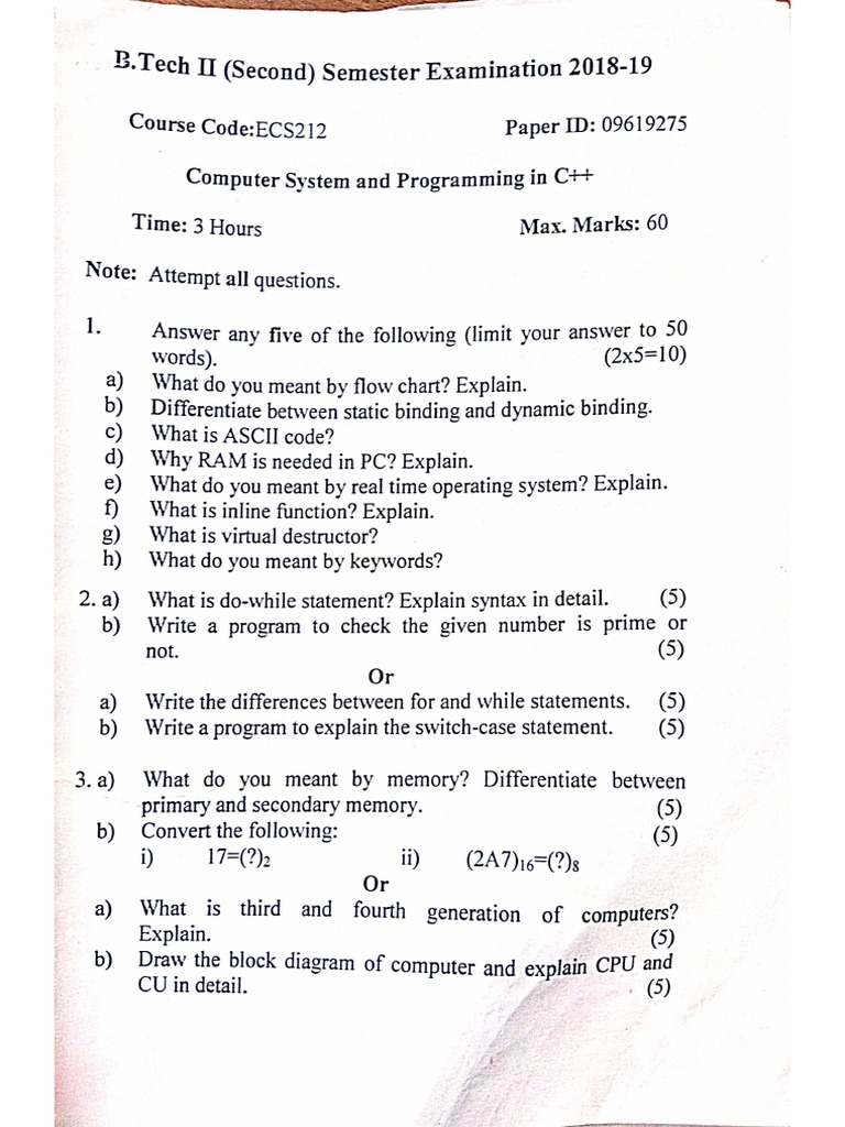 C++ Old Paper | PDF