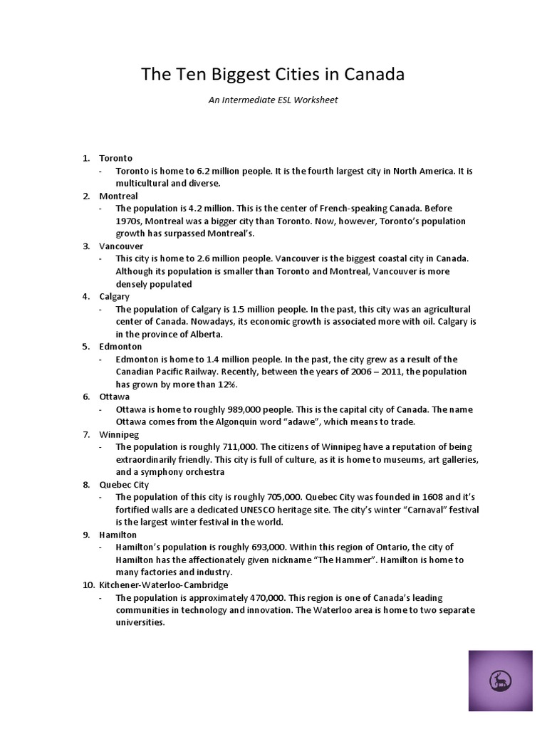 The Ten Biggest Cities in Canada PDF Canada Montreal