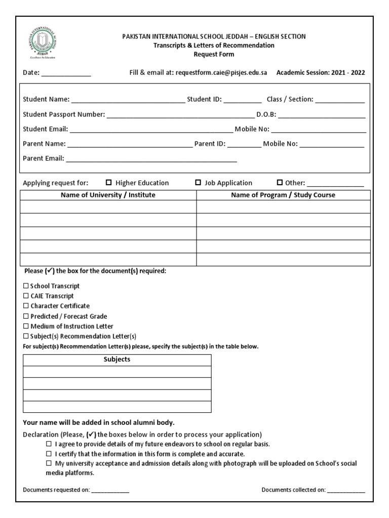 Transcripts Request Form 2021 2022 UPDATED | PDF