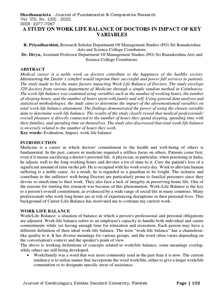 Work-Life Balance Study for Doctors | PDF | Job Satisfaction | Doctor ...