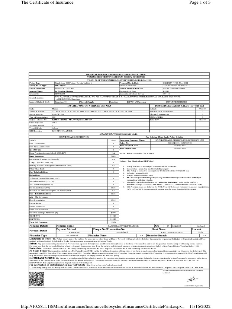 DR Nandini Mathur | PDF | Deductible | Insurance