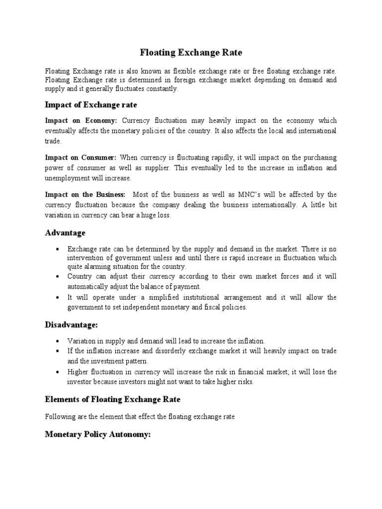 Floating Exchange Rate PDF Floating Exchange Rate Exchange Rate