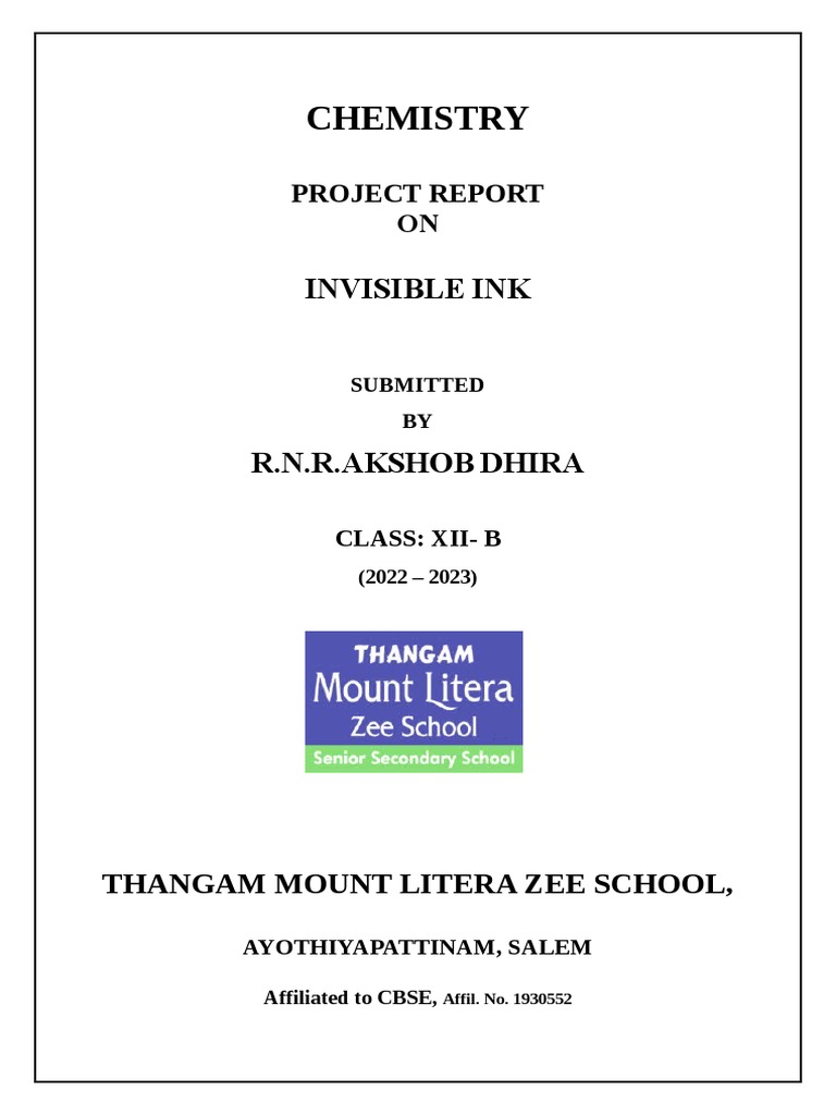 Chemistry Project Title Page PDF