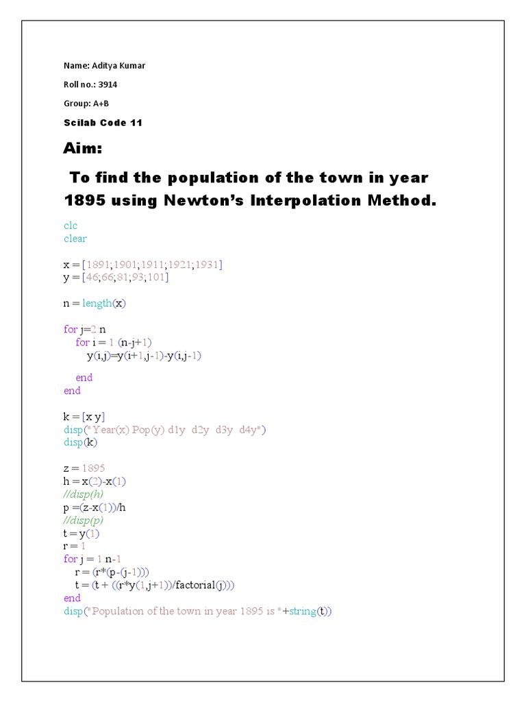 Newton's Interpolation for 1895 Population | PDF | Teaching Methods ...