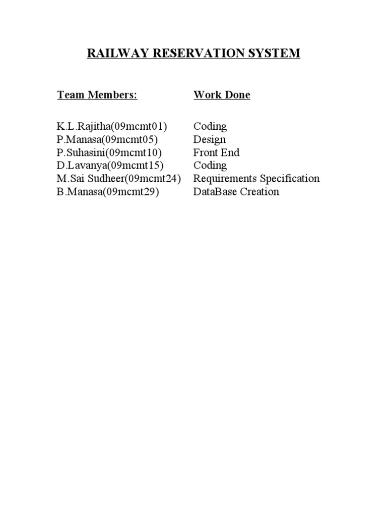 Railway Reservation System | PDF | Sql | Relational Database