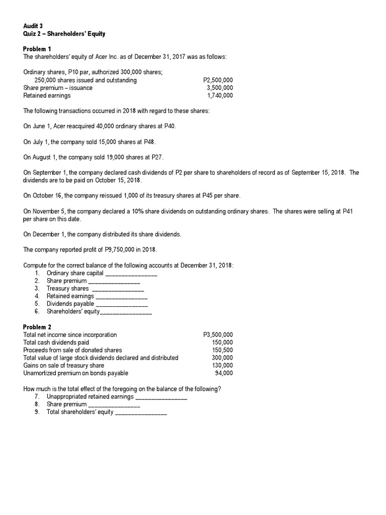 Quiz SHEE PDF Dividend Retained Earnings