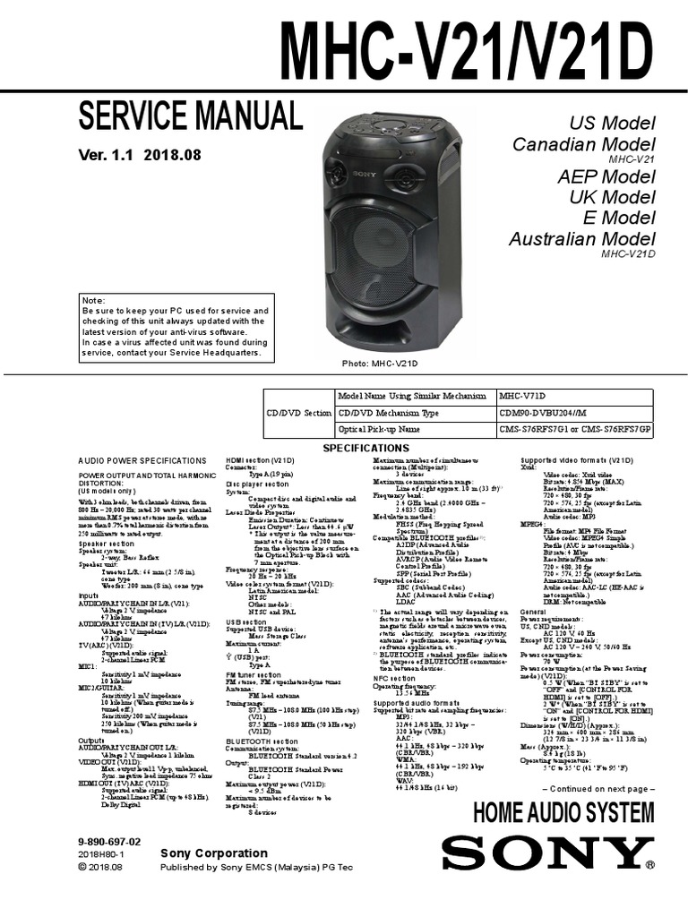 SONY+MHC-V21 V21D+v.1.1 | PDF | Codec | Compact Disc