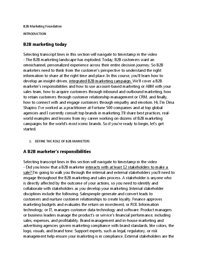 B2B Marketing Foundation - Transcript | PDF | Customer Relationship ...