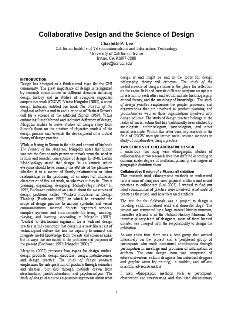 Collaborative Design and The Science of Design - Lee | PDF | Design ...
