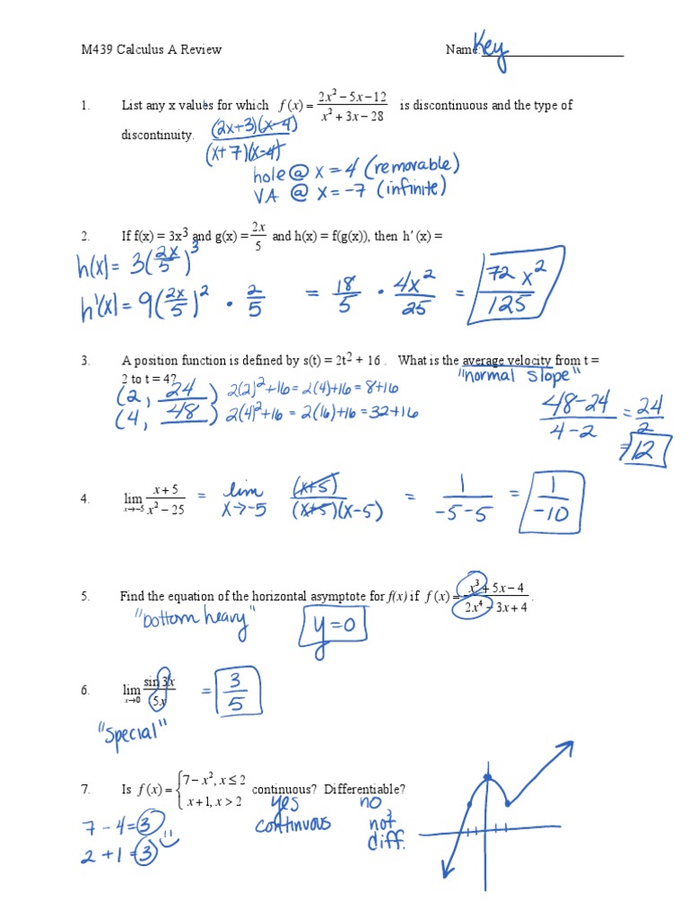 Calculus A Review Questions and Solutions | PDF | Derivative | Tangent