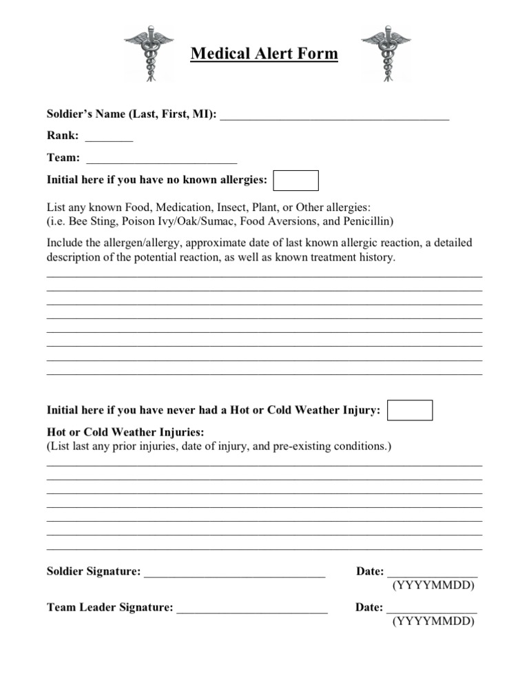 Unit Medical Alert Form PDF