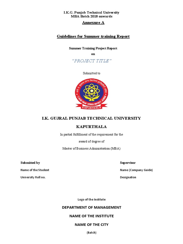 Summer Training Report Guidelines | PDF | Reserve Bank Of India ...