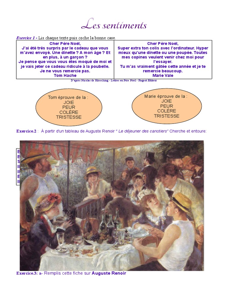 Sentiments Comprehension Ecrite Texte Questions - 65563 | PDF