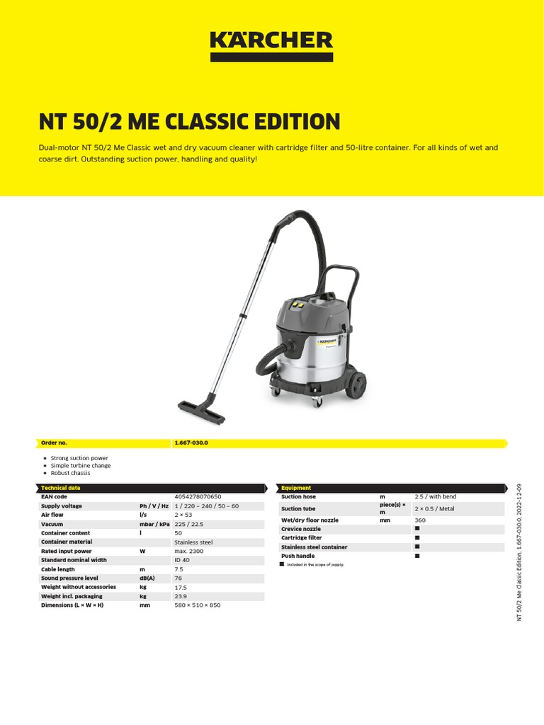 NT 50/2 Me Classic Edition | PDF | Vacuum Cleaner | Manufactured Goods