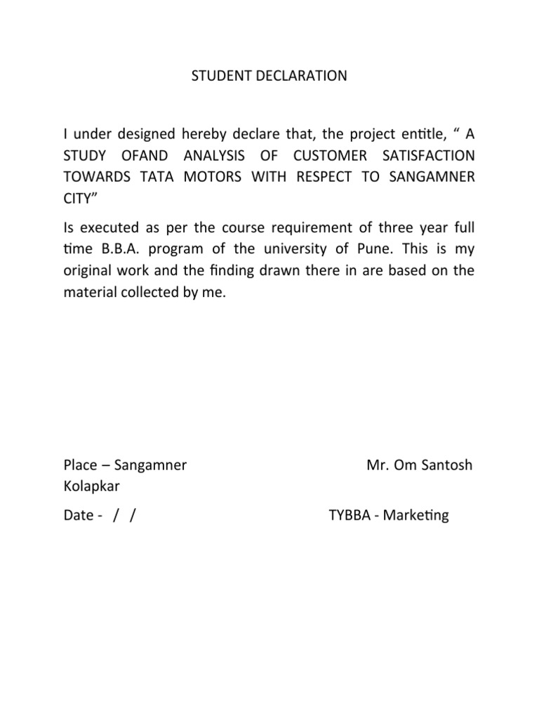 Student Declaration for Project Report | PDF