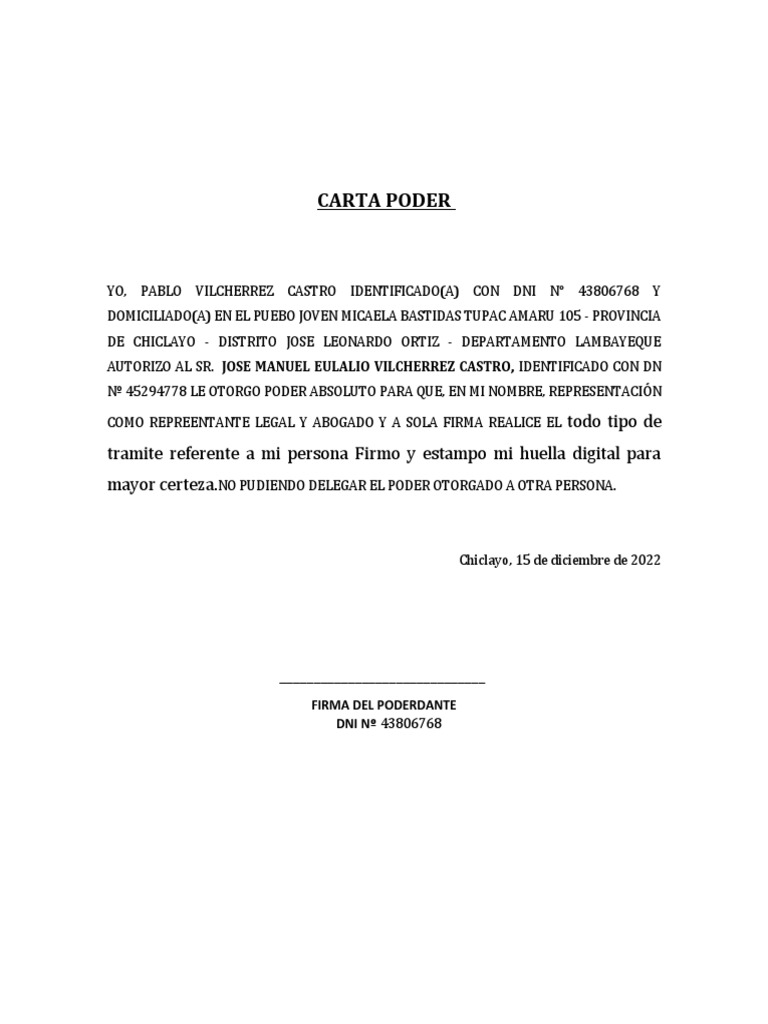 Carta Poder Notarial | PDF | Finanzas y dinero