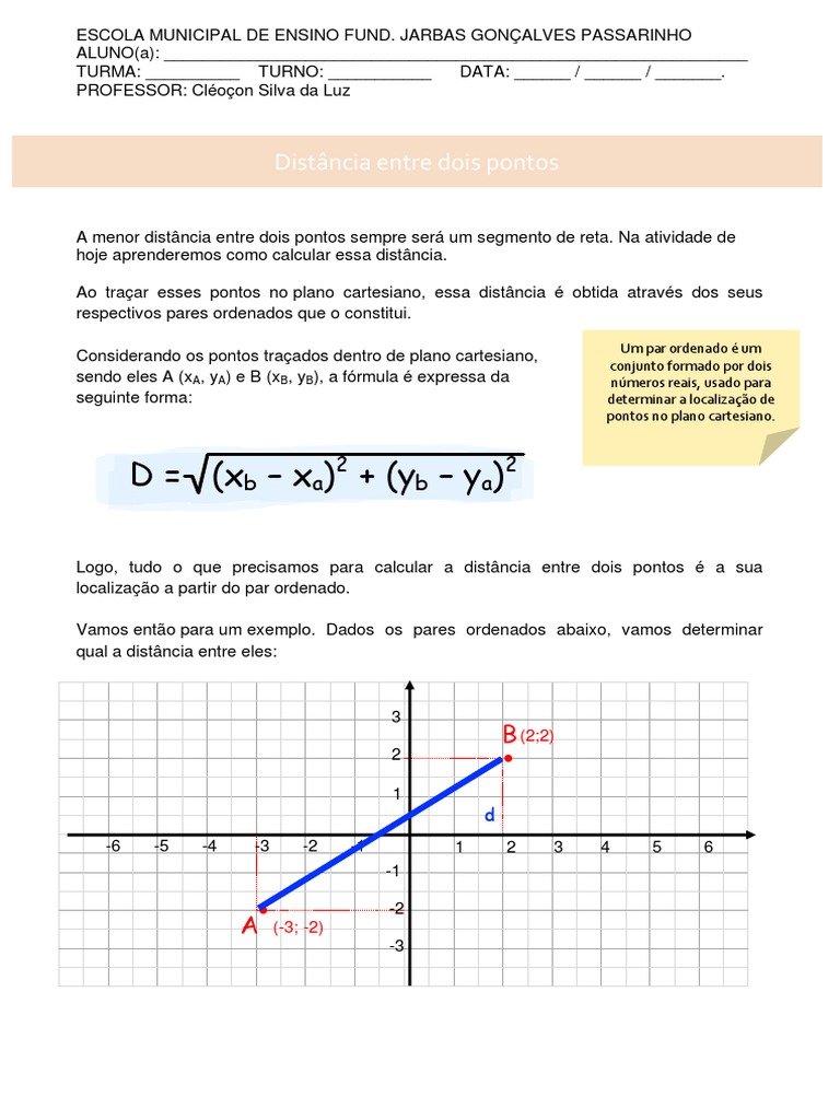 Distância entre Dois Pontos: Exercícios | PDF | Sistema de coordenada ...