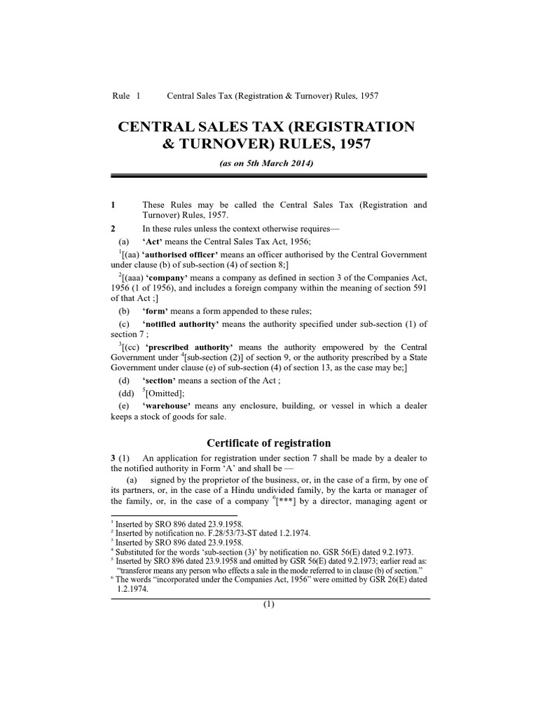 Central Sales Tax Rules 1956