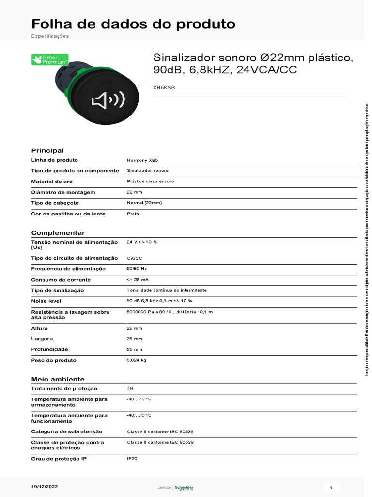 Harmony XB5 - XB5KSB | PDF | Engenharia Elétrica | Eletricidade