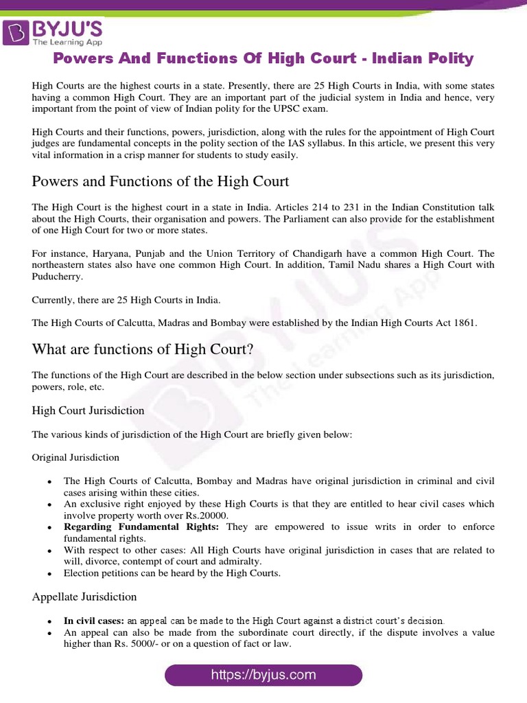 High Court Powers and Functions Explained | PDF | Judge | Public Law