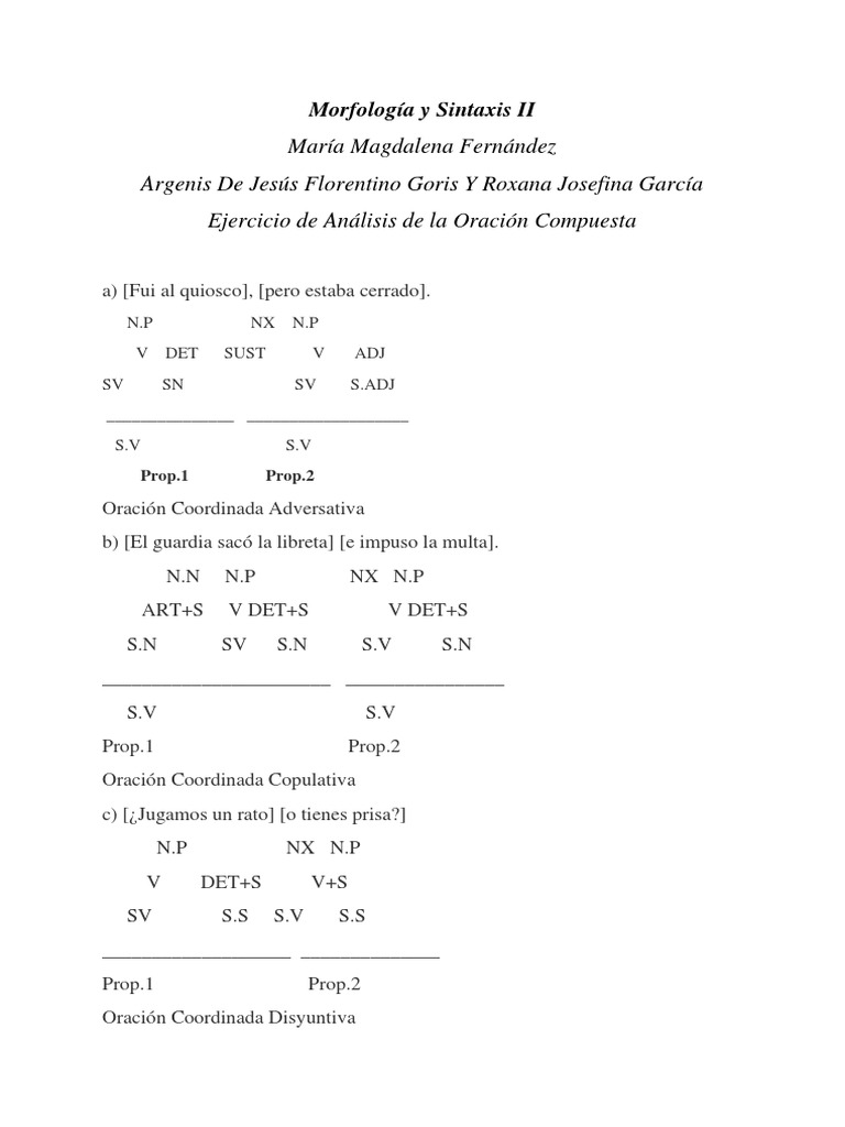 Ejercicio de Analisis de La Oracion Compuesta | PDF | Gramática ...