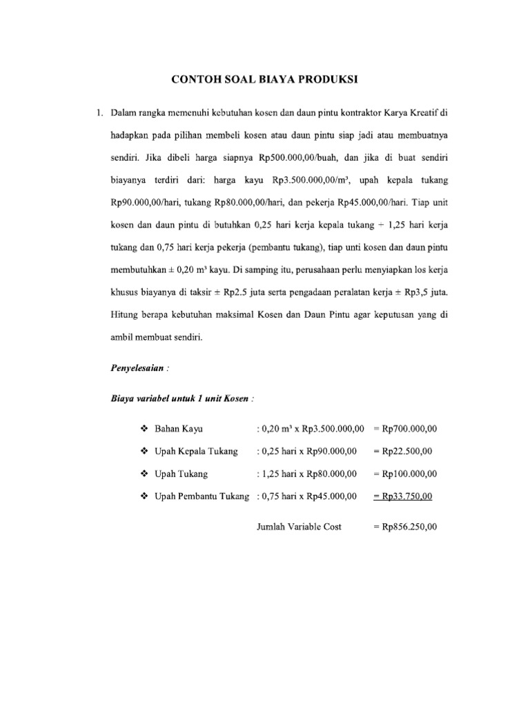 Contoh Soal Biaya Produksi Smk Revisi Sekolah