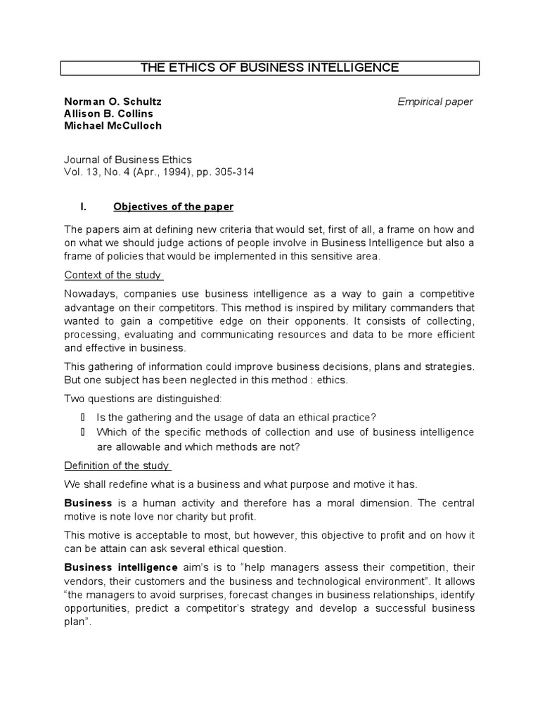 Ethics in Competitive Intelligence Practices | PDF | Business ...