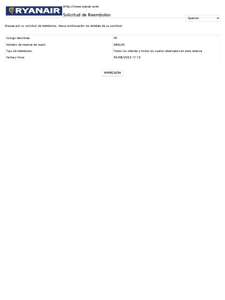 Ryanair Refund Application PDF