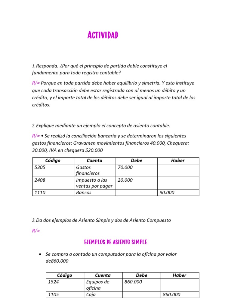 Asiento Contable Pdf Contabilidad Bancos