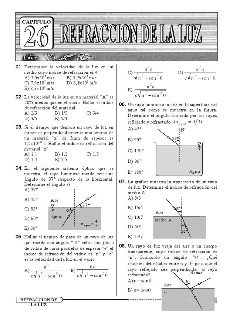 Velocidad de la luz en vidrio y agua | PDF | Ligero | Refracción