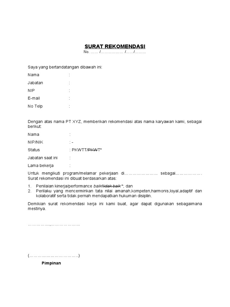 Form Surat Rekomendasi | PDF