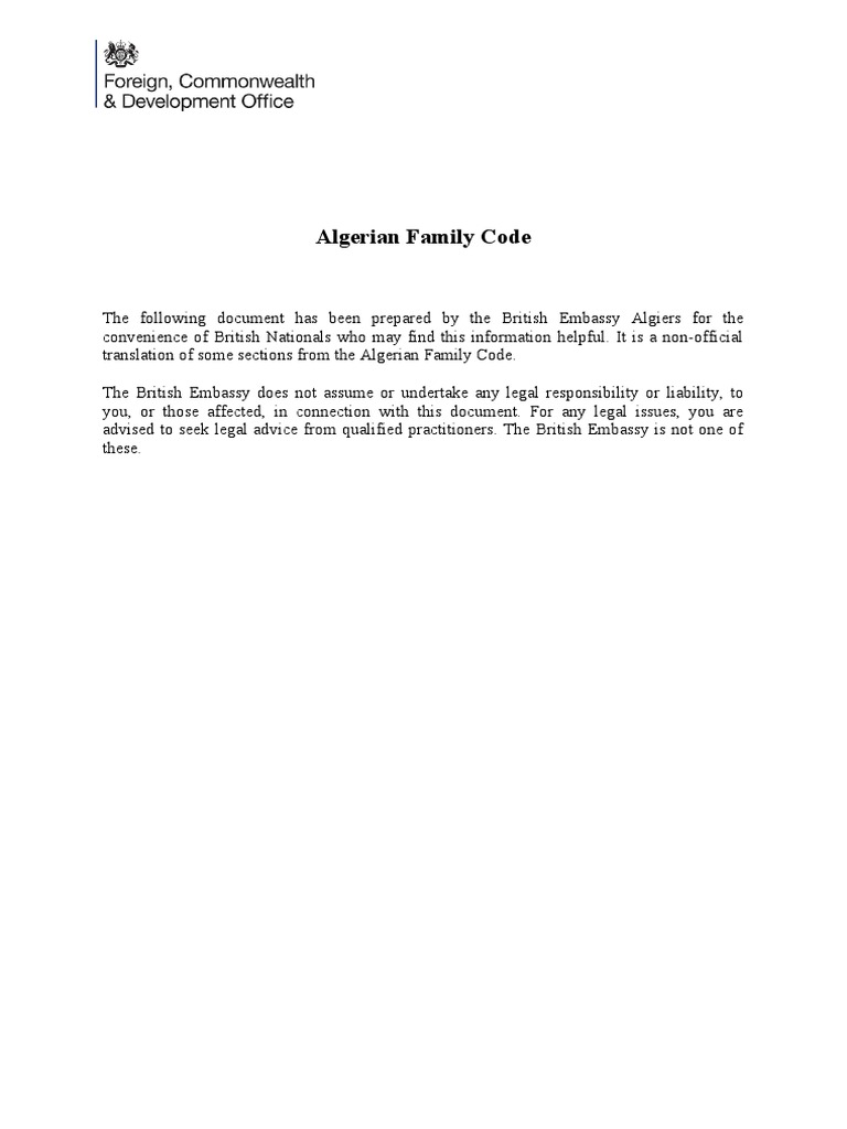 Algerian Family Code Overview | PDF | Marriage | Will And Testament