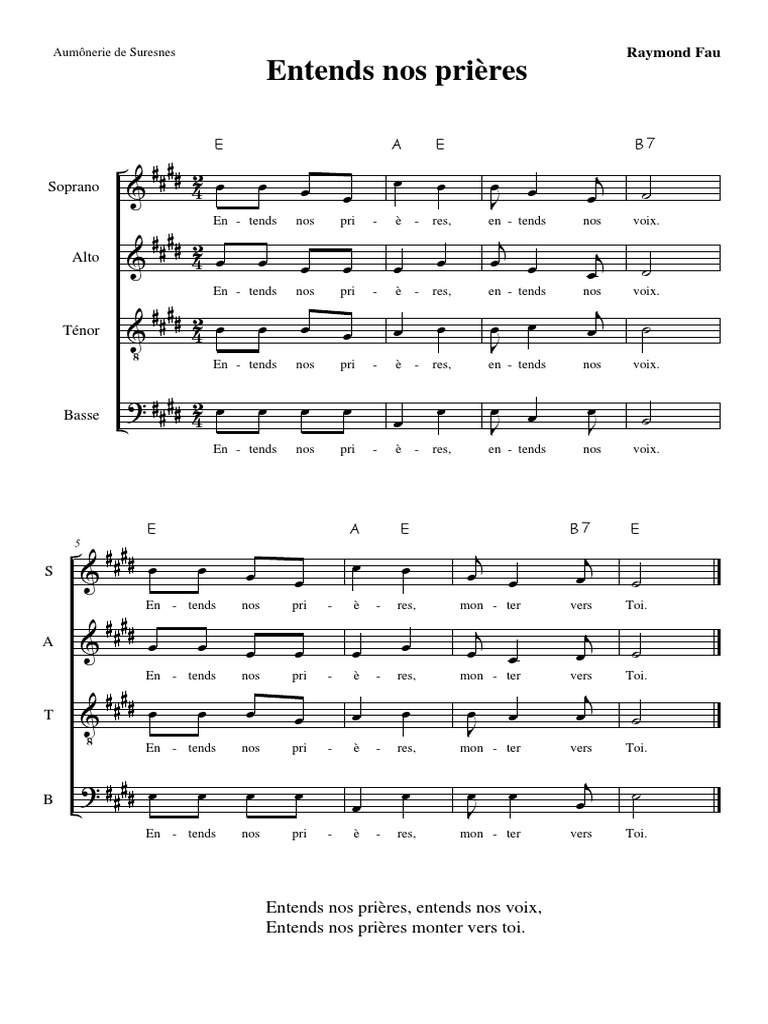 Entends Nos Prieres PDF Chant Musique Vocale