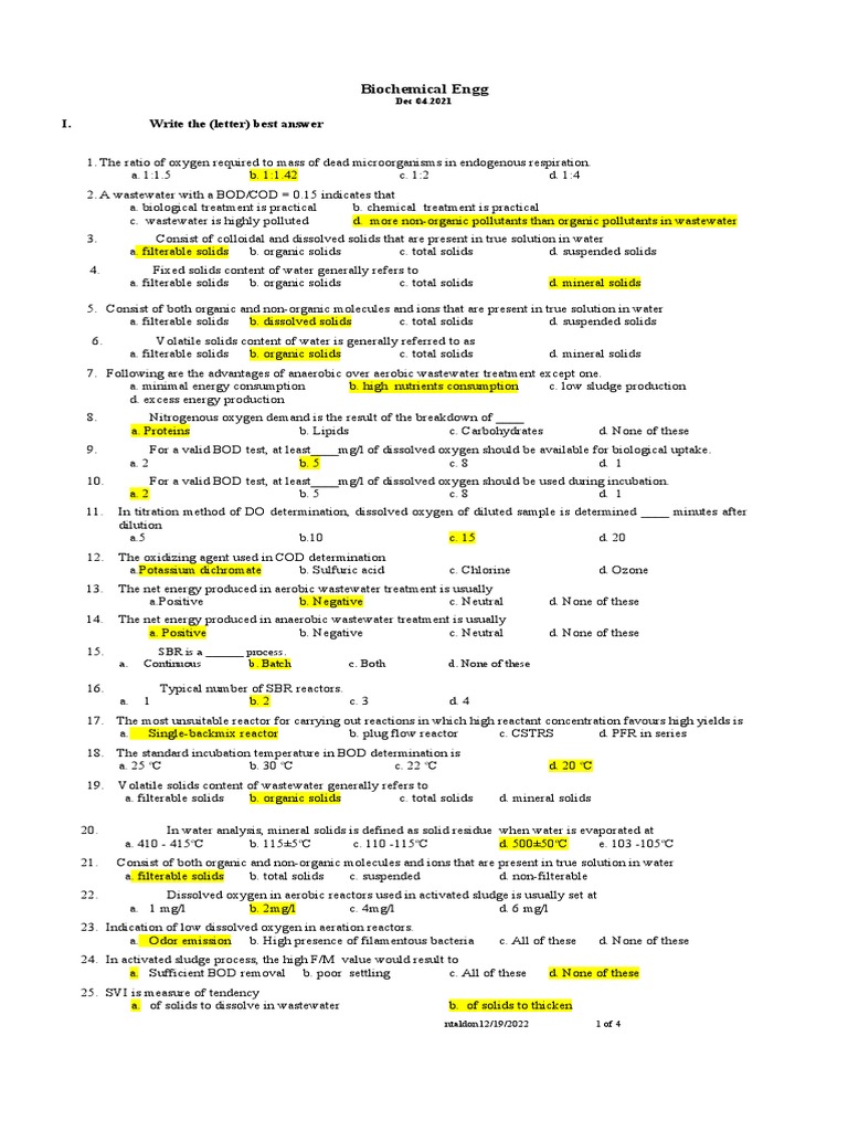 Topic Quiz QA Wastewater Treatment Dec 04.2021 PDF Sewage Treatment