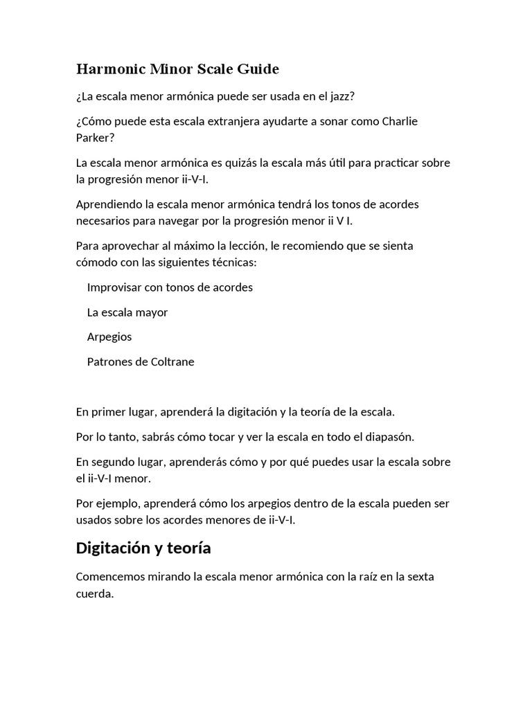 Guía de la Escala Menor Armónica | PDF | Acorde (Música) | Escala (música)