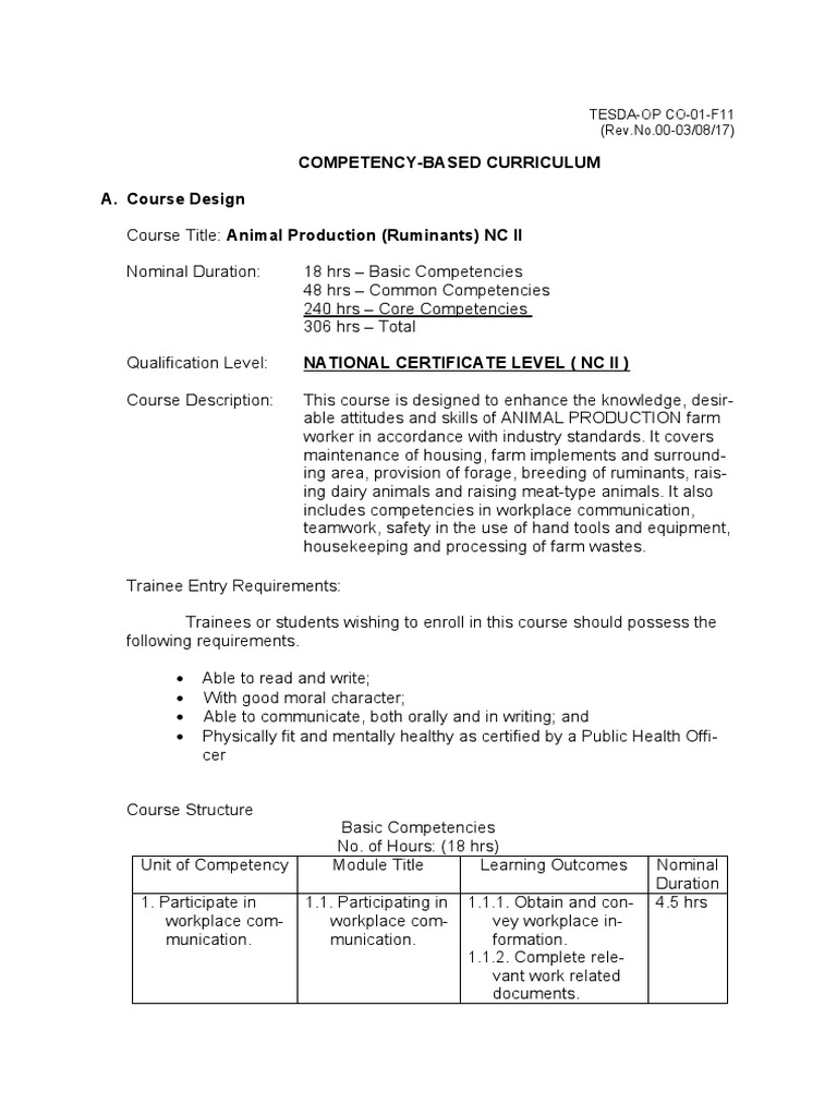 Animal Production Ruminants NC II Course | PDF | Occupational Safety ...