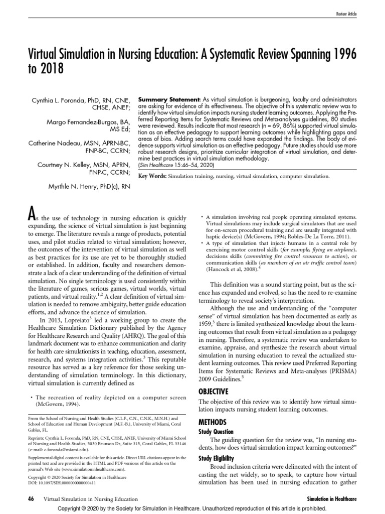 Virtual Simulation in Nursing Education A.9 | PDF | Simulation ...