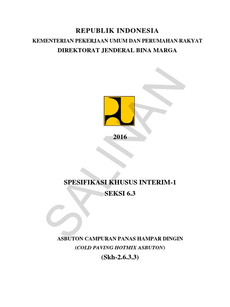 Spesifikasi Khusus Interim 1 Seksi 63 Asbuton Campuran Panas Hampar ...