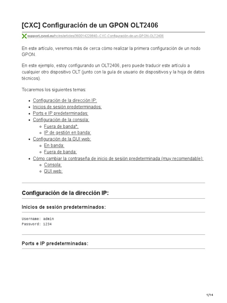 support.zyxel.eu-CXC Configuración de un GPON OLT2406 | PDF ...