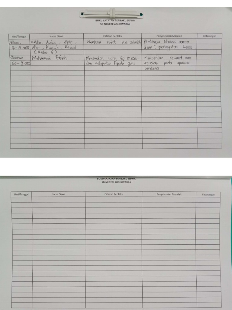 Buku Catatan Perilaku Siswa | PDF