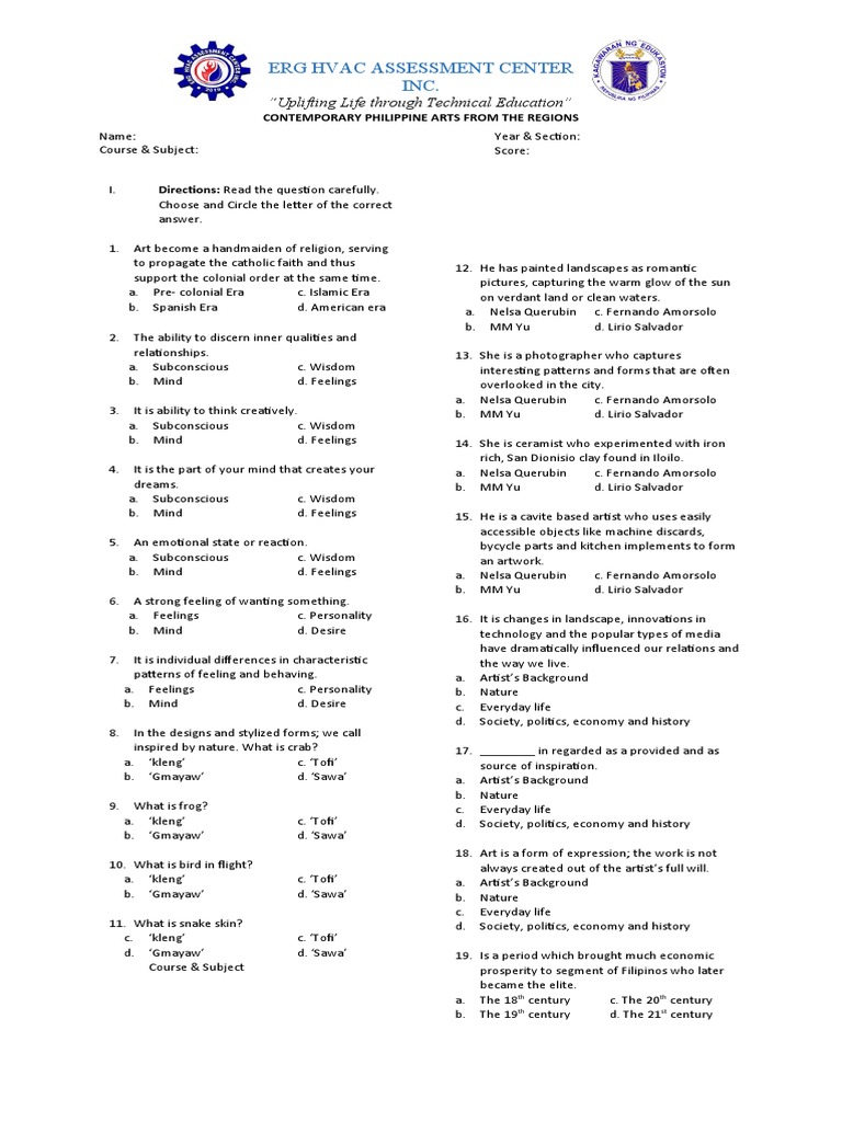 Contemporary arts 1 quarter exam autorecovered pdf