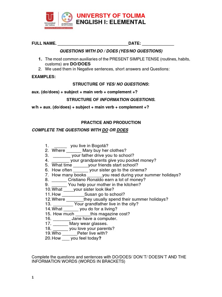 Auxiliaries Do Does Pdf English Language Verb