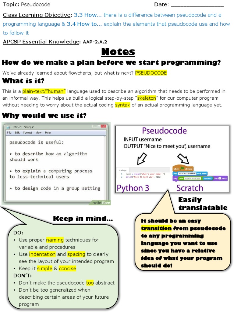 03 - Keyed Notes - Pseudocode & Pseudocode Tracing | PDF | Subroutine ...