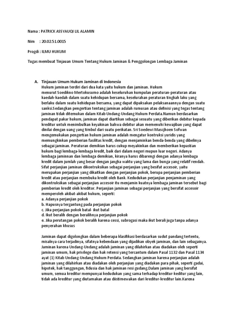Hukum Jaminan dan Penggolongannya di Indonesia | PDF