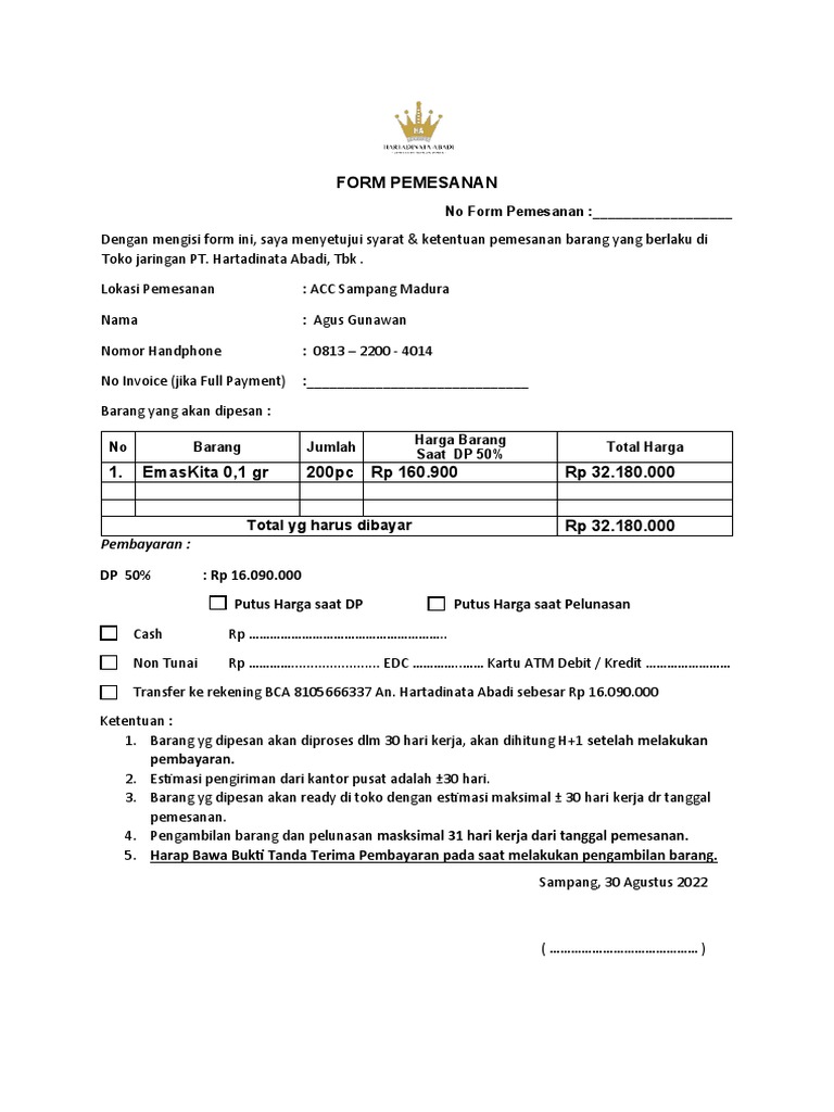 Form Pemesanan Pdf