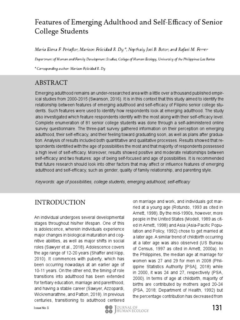 Self-Efficacy in Emerging Adults at Marden | PDF | Self Efficacy | Adults