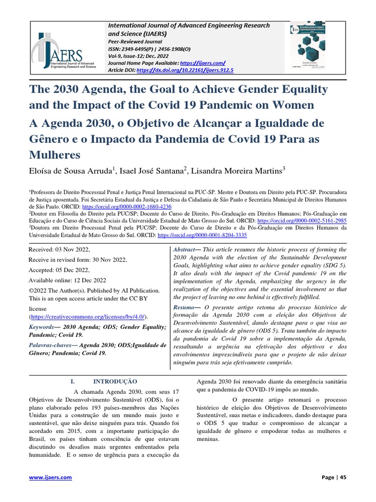 The 2030 Agenda, The Goal To Achieve Gender Equality and The Impact of ...
