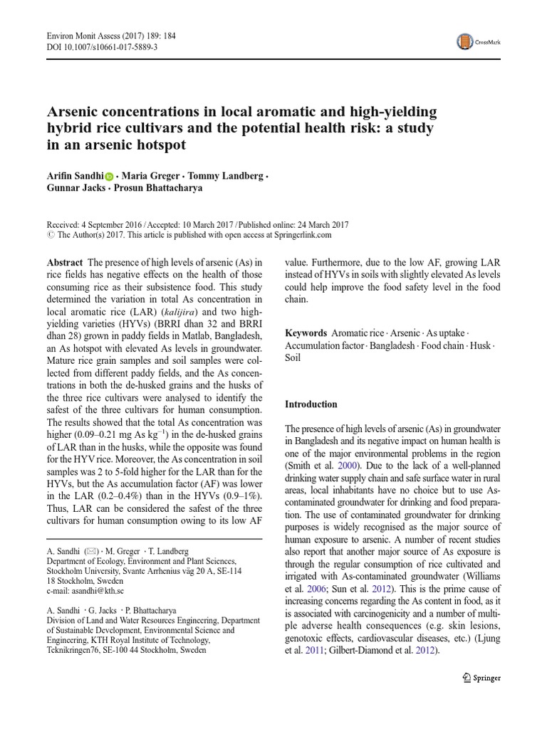 Arsenic Concentrations in Local Aromatic and High Yielding Hybrid Rice